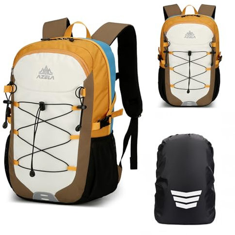 GES Multi-Functional 30L Hiking Backpack with Rain Cover, Durable Hiking Rucksack for School, Work, Camping, Trekking, Cycling & Outdoor Sports (Khaki)