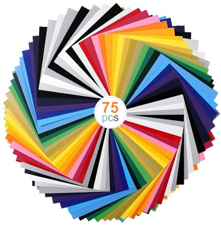 75 stycken plotterfolie textil, plotterfolie vinyl i 23 olika färger, flexfolie, plotter textil 30 x 14 cm, vinylfolie, plottermaskin för t-shirt, kläder, hattar eller andra tyger, strykfolie