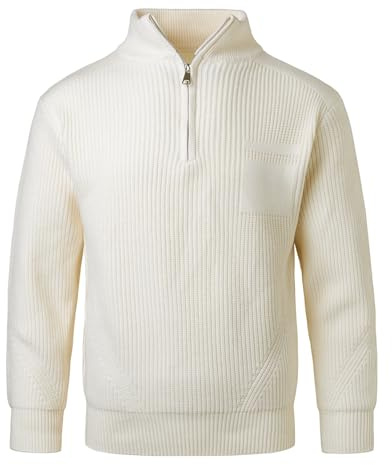 Beryielite Jersey de Felpa para Hombre con Cuello Alto y Cremallera Sudadera con Cremallera 1/4 de Manga Larga Jersey Ligero de Punto Grueso