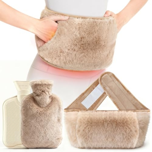Bolsa de agua caliente 130cm extra largo Cinturón térmico Botella térmica funda mullida prueba de fugas para la espalda, el cuello y el abdomen (BS 1970:2012)