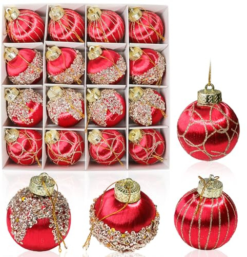 M&W DAS DESIGN Weihnachtskugeln Kugeln Weihnachtsbaum Christmas Decorations Christbaumkugeln rot Mini Klein Outdoor 4 Designs, jeweils 4 Stück 6CM