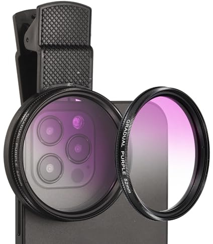 PATIKIL 52mm Objectif pour Appareil Photo De Téléphone Violet | Filtre De Couleur Dégradé Clip-On Lentille Polarisante Circulaire Pour La Plupart Des Smartphones Et Appareils Photo DSLR