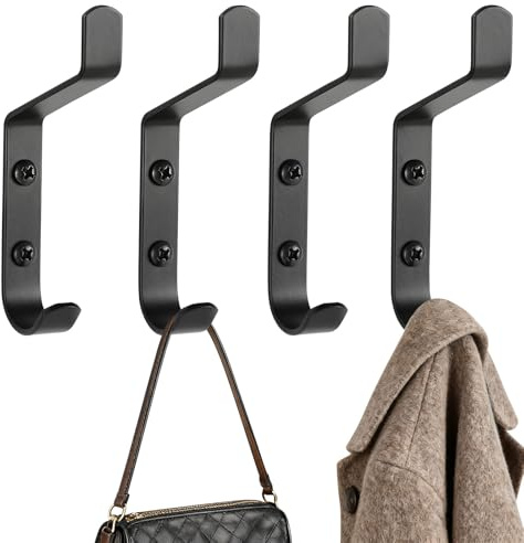 NUTKIT 4 Pezzi Attaccapanni Da Parete, Appendiabiti a Vite, Appendini da Muro, Attaccapanni da Muro Design, Appendino da Parete, con Viti, per Camera da Letto, Soggiorno, Bagno - Nero