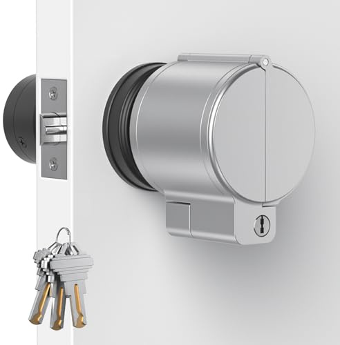 AST Door Knob Lockout Device with 3 Keys, Childproof Door Knob Covers, Lock Out to Smart Doorknob. Safety Cover for Faucet, Valve, Spigot. Prevent Access to Keyhole, Matte Silver with Brass Keys