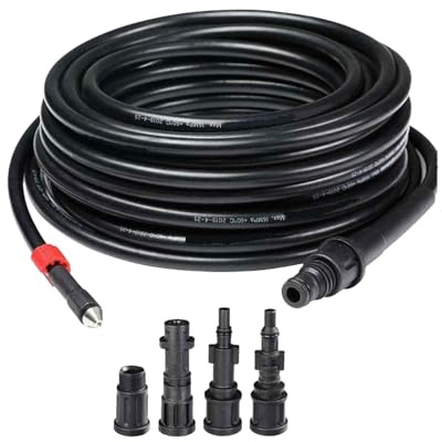 Avilia - Sonda Sturatubi per Idropulitrice 15 Metri con 4 Adattatori, Tubo Flessibile Alta Pressione per Scarichi e Tubazioni, Uso Domestico e Professionale, Ugello Autopropellente