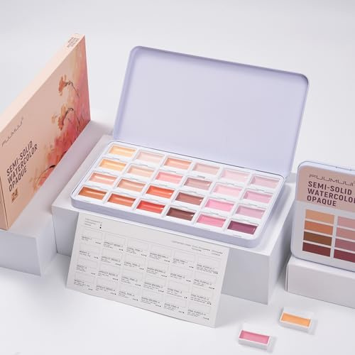 Fuumuui 24-Color Opaque Semi-Solid Watercolor Paint Set – Warm Terracotta Earth Tone Palette for Floral, Portrait & Vintage Illustration, Professional Grade