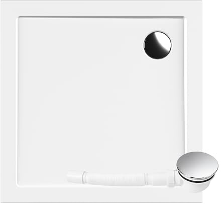 AQUAUNO Piatto doccia 80 x 80 cm con superficie liscia, piatto doccia piatto doccia in materiale composito SMC incluso sifone con copertura cromata, scarico 90 mm, pulizia dall'alto, bianco