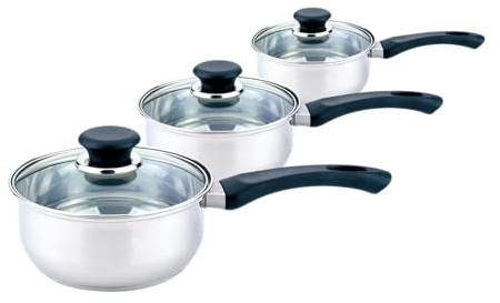 Sabichi 3 Saucepan Set Piece Stainless Steel with Glass Lids
