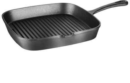 Vogue Ribbed Skillet Square - 240mm 9 1/2 | Delivers exceptional heat retention and creates authentic char lines, optimized for busy commercial catering environments.