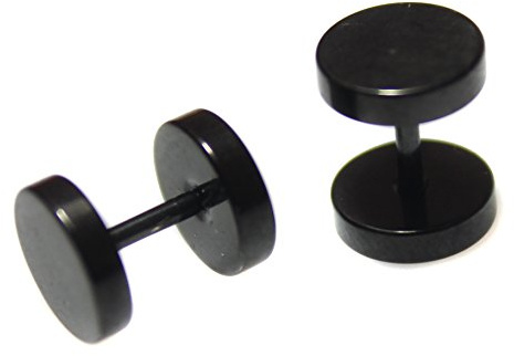 10mm Pair BLACK Faker Stretcher Cheater Stainless Steel Mens Womens Upper Ear Earrings Studs Plug