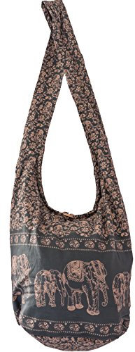 CCcollections Umhängetasche aus Baumwolle, große Boho-Hippie-Hobo-Handtasche mit 40 Drucken – Unisex-Umhängetasche (Elephant Grey Beige)