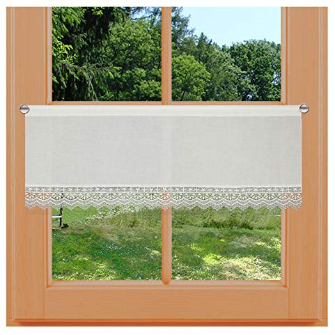 Landhaus-Scheibengardine Inkas Vogtländische Spitze Scheibenhänger mit Stickereikante Kurzgardine in Natur | klassisch-zarte Spitzengardine | gestickte Ornamente Panneaux Höhe x Breite 30 x 80 cm
