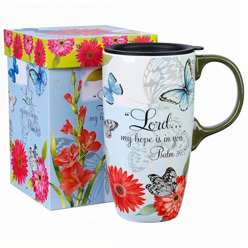 Topadorn 17 OZ. Ceramic Coffee Mug Travel Cup with Handle Sealed Lid and Color Box