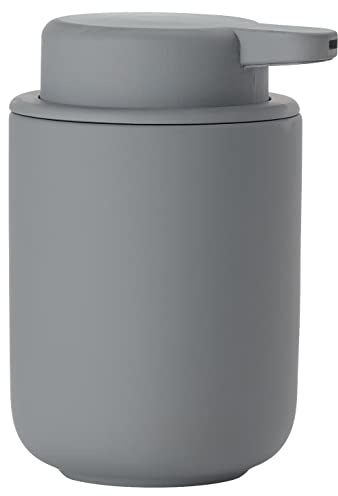 Zone Denmark Ume Seifenspender für Flüssigseife, Steingut/Keramik mit Soft Touch-Beschichtung, Skandinavisch im Design, 250 ml, Höhe 12,8 cm, Grau