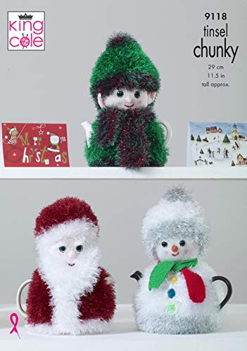 King Cole 9118 Strickmuster Weihnachts-Teewärmer in Lametta Chunky und Dollymix DK