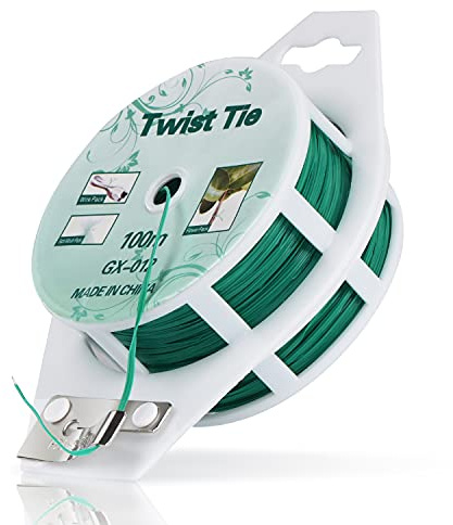 YDSL 328ft (100m) Twist Ties, Green Garden Plant Ties with Cutter for Gardening and Office Organization, Home