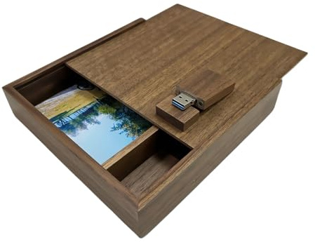 UFARID Nuez Madera Álbum de Fotos Caja Unidad Flash USB 16GB 32GB 64GB Memoria USB3.0 de Madera Fotografía Dispositivo de Almacenamiento de Bodas USB3.0 Memory Stick Personalizable (32GB, Walnut Wood)