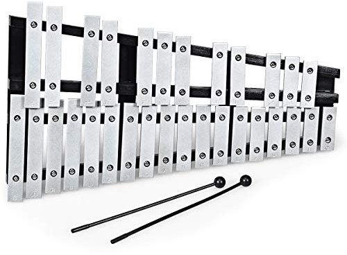 COSTWAY 30 Noten Xylophon Glockenspiel, mit 2 Schlägeln & Tragetasche, Musikinstrument Holz Aluminum, Percussion Geeignet für Kinder und Erwachsene, Weiß+Schwarz