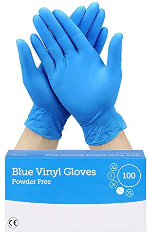 100 Blue Vinyl Disposable Gloves | Latex | Powder Free | Use For Food, Safety, Cleaning, etc