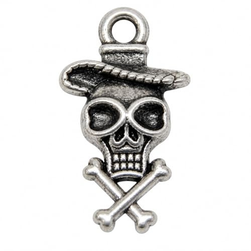 Perlin Totenkopf Anhänger 20 Stück 18 mm Schädel Charm Silber Metall Beidseitig Gothic Schmuck Zubehör für Halskette Armband DIY Basteln Halloween