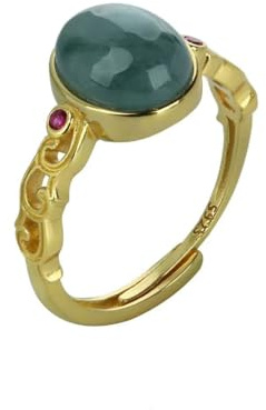 WLLDDDIU Ring Aus 925Er Sterlingsilber, Vergoldet, Im Vintage-Stil, Durchbrochen, Mit Ovalen Aquamarin-Intarsien, Offen, Verstellbare Ringe, Schmuckgeschenke Für Jungen, Mädchen, Männer, Frauen R