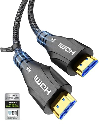 Cratree eARC - Cavo HDMI corto, 8 K, 9 m, certificato ad altissima velocità, 48 Gbps, 8K 60 Hz, 4K 120 Hz, intrecciato, eARC, compatibile con HDTV, PS5, PS4, Blu-ray