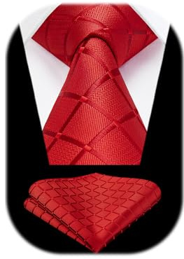 HISDERN Herren Krawatte mit Einstecktuch Karierte Formelle Klassische Hochzeit Herrenkrawatte und Taschentuch Set für Männer