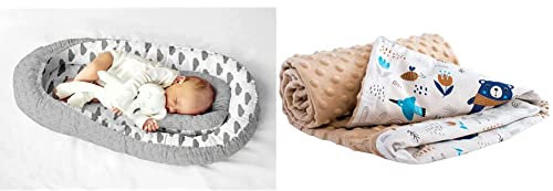 Multifunktionale Kuschelnest Babynest Kokon für Babys und Säuglinge, Nestchen, Reisebett, 100 Prozent Baumwolle & Medi Partners Medi Partners Krabbeldecke, 75x100cm (Boho Animals mit beige Minky)