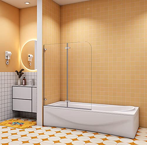 Aica Sanitär Badewannenaufsatz 2 teilig 100cm Duschabtrennung Duschwand Dusche für Badewanne H140cm