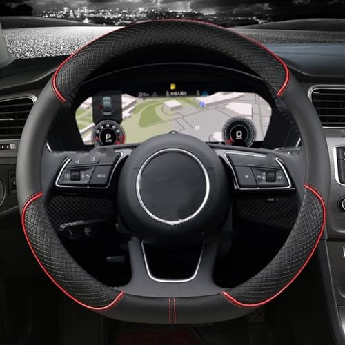 ROANNY Breathable Auto Accessories Microfiber Leather Sport Car Steering Wheel Cover Non-slip For Audi A1 8X A2 A3 Q3 Q5 Q2 A4 A5 A6 Avant (Color : D shape Red)