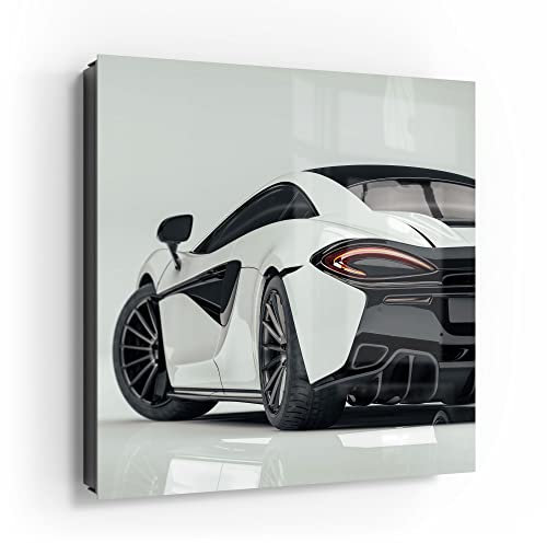 DEQORI Schlüsselkasten schwarz | 30x30 cm | Motiv Sportliches Auto | Glas & Metall Schlüssel-Box | Schlüsselschrank mit 50 Haken + 2 Magnete | Moderne Box magnetisch & beschreibbar