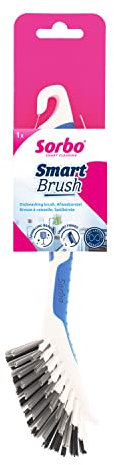 Sorbo Smart Brush, Dish Brush, Washing up brush with Non-Slip Soft-Grip Handle, Durable, Long Lasting, Heat Resistant and Dishwasher Safe,Available in Assorted Colours Blue, Grey, Green,6 x 10 x 26 cm