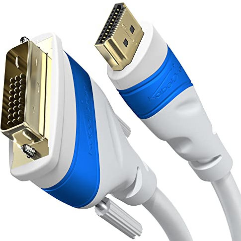 KabelDirekt – HDMI DVI Adapterkabel mit A.I.S. Schirmung gegen Störsignale – 5m (bi-direktionales Monitorkabel, HDMI-Gerät an DVI-Monitor anschließen & umgekehrt, Full HD/1080p, weiß)