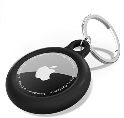 Oakxco für Airtag Schlüsselanhänger, Airtag Hülle Silikon Wasserdicht, Kleines und süßes tragbares Zubehör, hundehalsband, fahrrad, katzenhalsband, geldbeutel, Kompatibel mit Apple Airtag, Schwarz