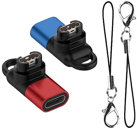 NEWZEROL 2 Stück USB C Adapter Kompatibel für Garmin Uhr Typ C Ladekabel Adapter für Garmin Forerunner570/970/165/955/965,Fenix 8/8 Solar/7/6,vivoactive 6/5/4s,Venu 3S/2S,Epix2,Instinct 3-Rot/Blau