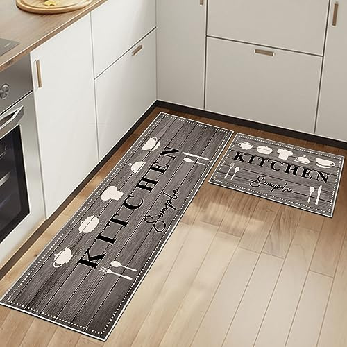 HSGLGNA Kitchen Rugs Runner Set of 2 Anti Fatigue Kitchen Floor Mat for Home Decoration Office Waterproof Non Slip Kitchen Rug Set Comfort Standing Mats (Kitchenware-B, 43x75+43x150cm)