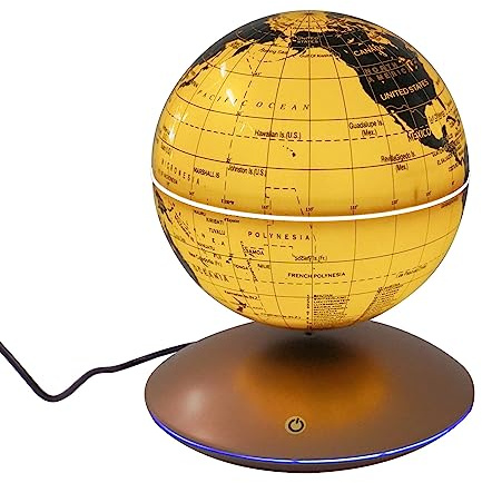 Floating Globe Magnetic Levitation with LED Color Changing Light and Touch Control, Magnetic Levitating Globe for Desk Office Home Decor Educational Gift for Men Father Boys Boss, Gold