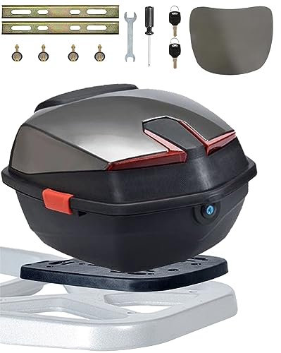 Topcase für Roller 35L Motorradkoffer mit Rückenlehne und Platte Abschließbar Motorrad Kofferraum Universal Wasserdicht Motorroller Heckbox für Moped/Mofa/Motorcycle,Braun,15*15*11in