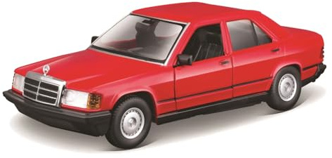Bburago Mercedes 190E (1987): Modellauto im Maßstab 1:24, Türen beweglich, rot (18-21103R)