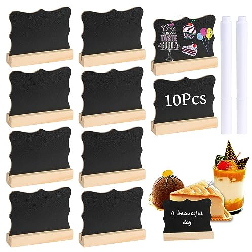 Mini Chalkboard Signs,10 Pcs Small Blackboard Signs with Stand,Erasable Chalk Boards with 2 Chalk Markers for Tables,Menu Board,Display Blackboards,Message Board for Food,Pricetags,Weddings,Party