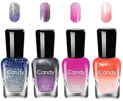 4PCS Nagellack Mit Temperaturänderung - Farbwechsel, Langanhaltend, Temperaturkontrolle - Nagelkunst-Design, Ohne UV-Lampe (B Set)