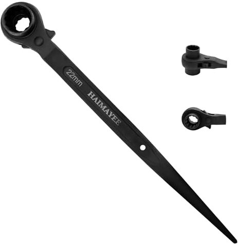 HAIMAYEE Gerüstbauratsche 19/22mm Gerüstbauknarre Rechts/Links Umschaltbar aus CR-V mit mattierter Chromoberfläche Ratschenschlüssel Black