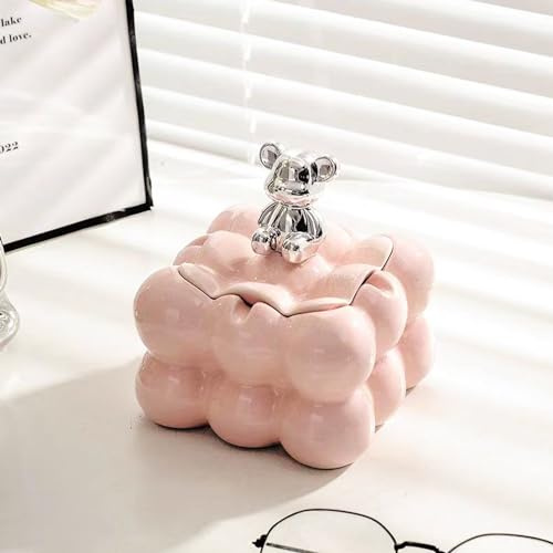 Cute Ceramic Ashtray with Lid,Ashtrays forSmokers,Ashtrays for patio,Tabletop Ash Trays Indoor Home Office Tabletop Decoration,Great Gifts for Girl(cream pink)