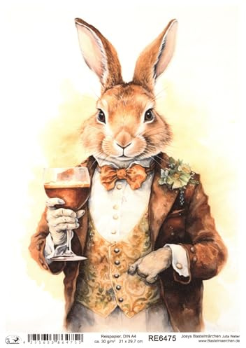Josys Bastelmärchen Reispapier A4 Strohseide Decoupage Ostern Hase in Vintage Anzug RE6475
