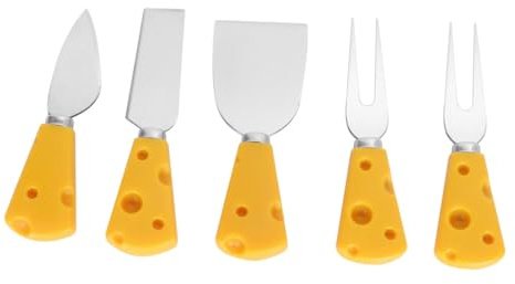 ABOOFAN Couverts à Fromage Jaunes 5 Pièces en Acier Inoxydable | Style Cartoon, 2 , 1 Couteau Plat et 1 Pelle, Usage Varié pour Fruits et Dessert