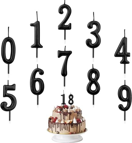 10 Stück Zahl Kerzen,Geburtstag Zahl Kerzen,0-9 Geburtstag Ziffer Kuchen Kerzen,für Geburtstagsdeko,Kuchendeko,Jahrestag Partys,Feier Abschluss (Schwarz)
