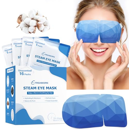 FRSHMORN 16Packs Steam Eye Mask, Heated Eye Mask for Sleeping, Warm Compress for Eyes, Self Heating Disposal Steam Mask for Home Sleep, Office, Spa, Travel Essentials Mothers Day Gifts (Unscented)