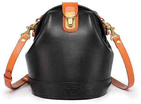OLD TREND Doctor Bucket Crossbody Handtasche | Luxuriöse und vielseitige Tasche für Damen | Echtes Rindsleder, Schwarz, Standard