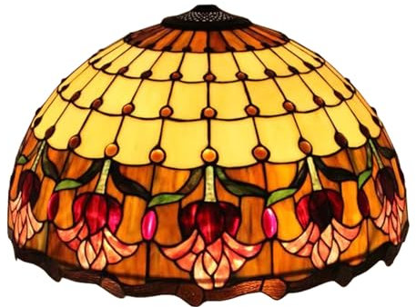 AIBOTY 20 Inch Wide Stained Glass Tulip Lampshades, Tiffany Lamp Shade Replacement Only for Table Lamp Floor Lamp Desk Light Pendant Light, Vintage Yellow Red Flowers Light Cover