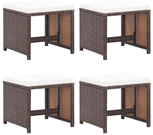 Homgoday Sgabello da giardino, 4 pezzi, con cuscino, poggiapiedi, per balcone, terrazza, giardino, marrone, polyrattan